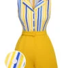 1950s Yellow White Blue Striped Lapel Romper -Retro Pulse Shop SCHL003760 01