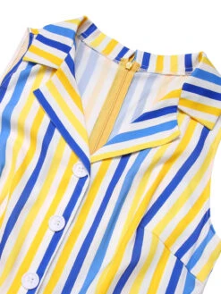 1950s Yellow White Blue Striped Lapel Romper -Retro Pulse Shop SCHL003760 4