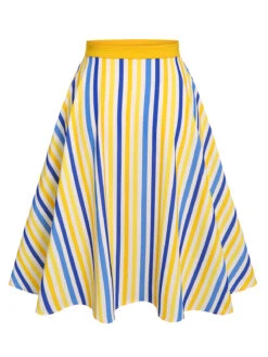 1950s Yellow White Blue Striped Button Skirt -Retro Pulse Shop SCHL003761 3