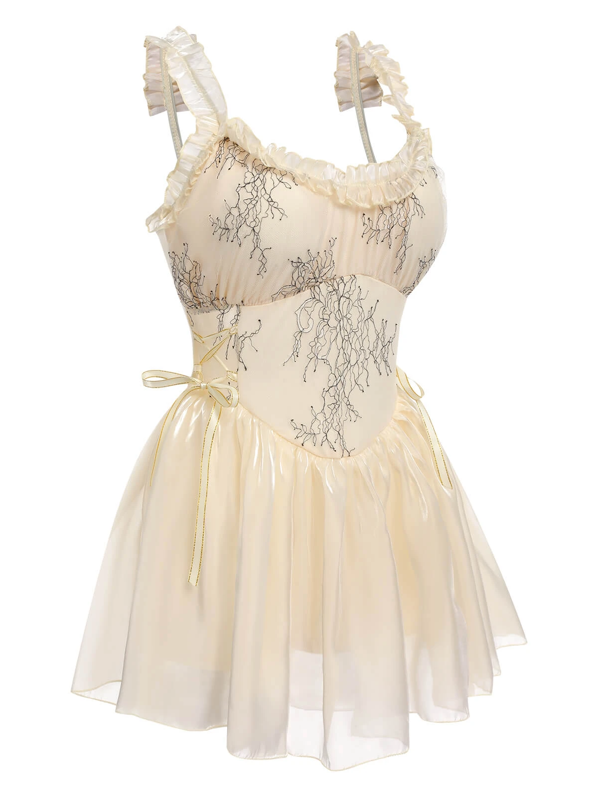 Beige 1930s Organza Ruffle One-Piece Swimsuit 5 Beige 1930s Organza Ruffle One-Piece Swimsuit - Image 3