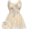 Beige 1930s Organza Ruffle One-Piece Swimsuit -Retro Pulse Shop SCHL003767 BE 2 6