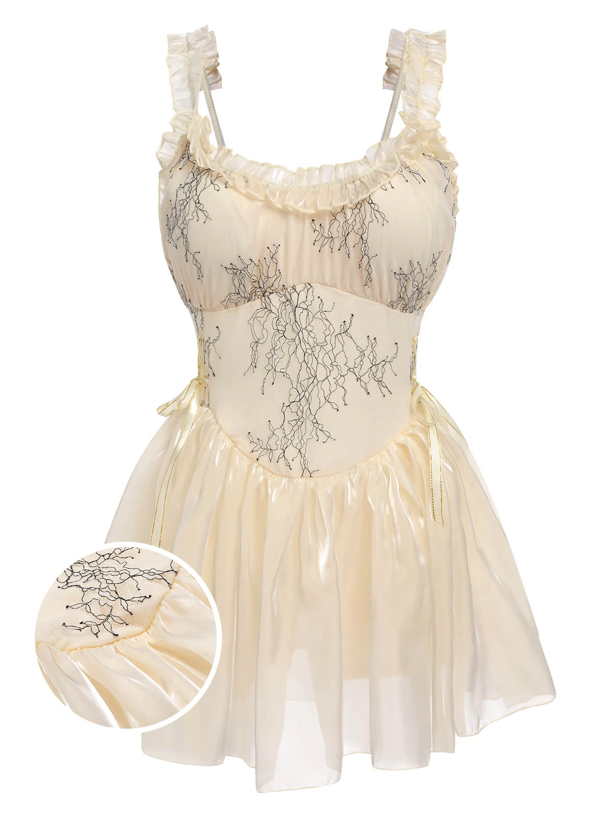 Beige 1930s Organza Ruffle One-Piece Swimsuit 3 Beige 1930s Organza Ruffle One-Piece Swimsuit