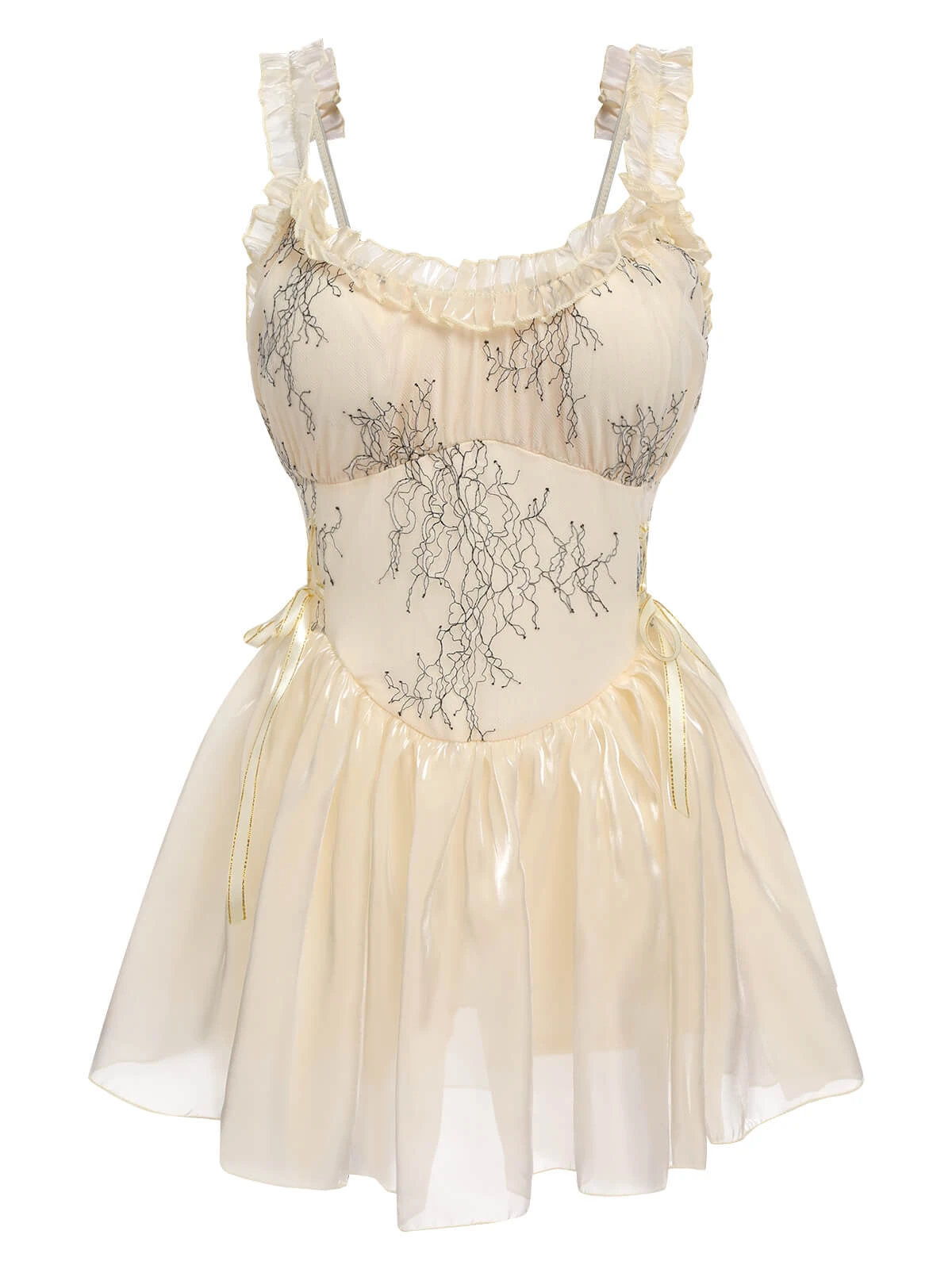 Beige 1930s Organza Ruffle One-Piece Swimsuit 4 Beige 1930s Organza Ruffle One-Piece Swimsuit - Image 2