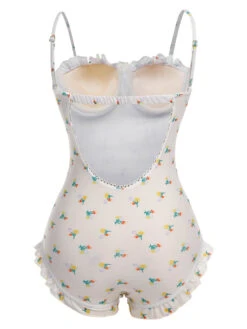 2PCS Beige 1950s Floral One-Piece Swimsuit & Skirt -Retro Pulse Shop SCHL003772 BE 01 3