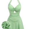 Light Green 1930s Plaid Halter One-Piece Swimsuit -Retro Pulse Shop SCHL003783 G 01 1