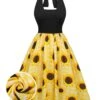 Yellow 1950s Sunflower Plaid Halter Dress -Retro Pulse Shop SCHL003786 01