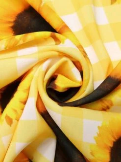 Yellow 1950s Sunflower Plaid Halter Dress -Retro Pulse Shop SCHL003786 6