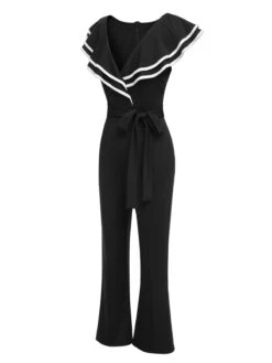 Black 1930s Ruffle Lapel Bootcut Jumpsuit -Retro Pulse Shop SCHL003799 B 01 4