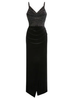 Black 1960s Spaghetti Strap Velvet Beading Dress -Retro Pulse Shop SCHL003850 B 01 2 compressed