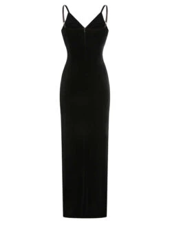 Black 1960s Spaghetti Strap Velvet Beading Dress -Retro Pulse Shop SCHL003850 B 01 4 compressed