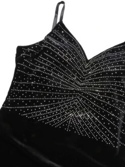 Black 1960s Spaghetti Strap Velvet Beading Dress -Retro Pulse Shop SCHL003850 B 01 5 compressed