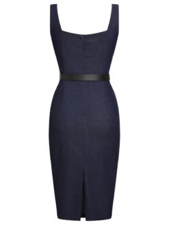 Blue 1960s Solid Square Neck Cowboy Dress -Retro Pulse Shop SCHL003852 BL 01 4