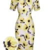 Multicolor 1960s Floral Sunflower V-Ausschnitt Dress -Retro Pulse Shop SCHL003853 MC 01 1