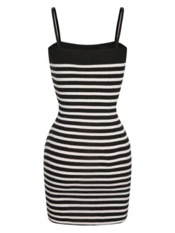 2PCS 1960s Black White Striped Knit Strap Dress & Cardigan -Retro Pulse Shop SCHL003855 B 1 5