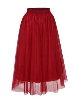 Red 1930s Mesh Solid Skirt 7 Red 1930s Mesh Solid Skirt -Retro Pulse Shop SCHL003859 R 1 2