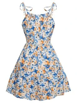 [Pre-Sale] 1960s Oil Painting Daisy Shoulder Tie Dress -Retro Pulse Shop SCHL003862 MC 01 4
