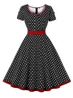 1950s Contrast Polka Dots Buttoned Dress -Retro Pulse Shop SCHL003868 B 1 compressed