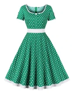 1950s Contrast Polka Dots Buttoned Dress -Retro Pulse Shop SCHL003868 G 1 compressed