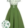 Green 1950s Lucky Clover Buttoned Dress