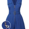 Dark Blue 1940s Pockets Lapel Romper -Retro Pulse Shop SCHL003873 01