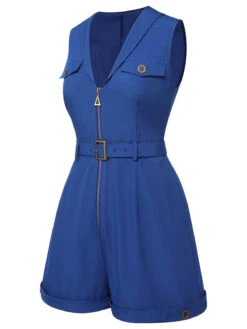 Dark Blue 1940s Pockets Lapel Romper -Retro Pulse Shop SCHL003873 2