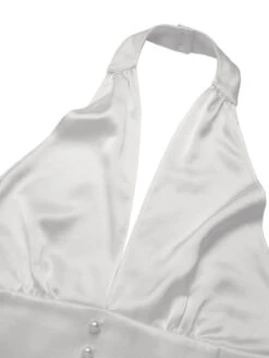 White & Black 1950s Deep-V Halter Romper -Retro Pulse Shop SCHL003874 4