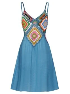 Blue 1960s Bohemian Cover Up -Retro Pulse Shop SCHL003884 BL 1 3