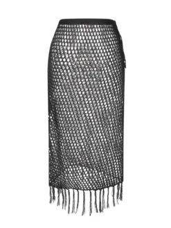 1960s Hook Pattern Hollow Fringed Cover Up