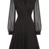 Black 1950s Solid Patchwork Dress