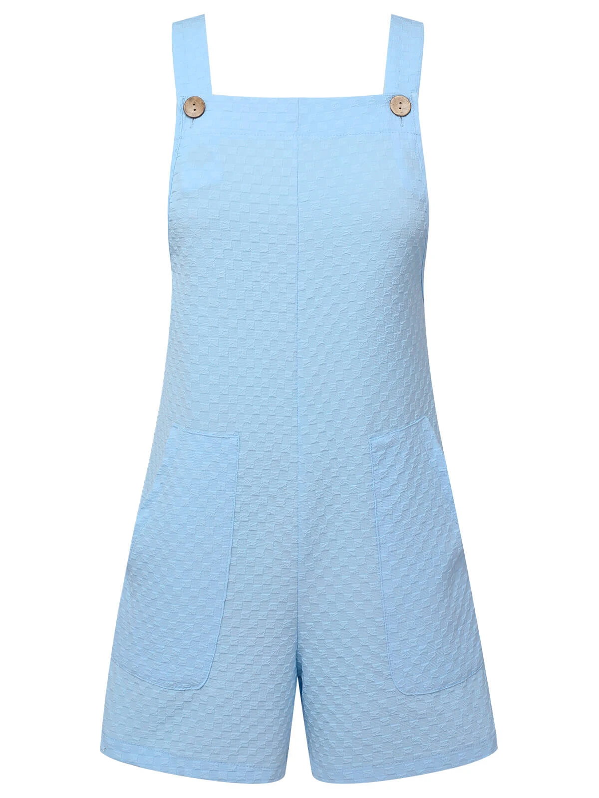 Light Blue 1950s Solid Checkerboard Textured Romper 3 Light Blue 1950s Solid Checkerboard Textured Romper