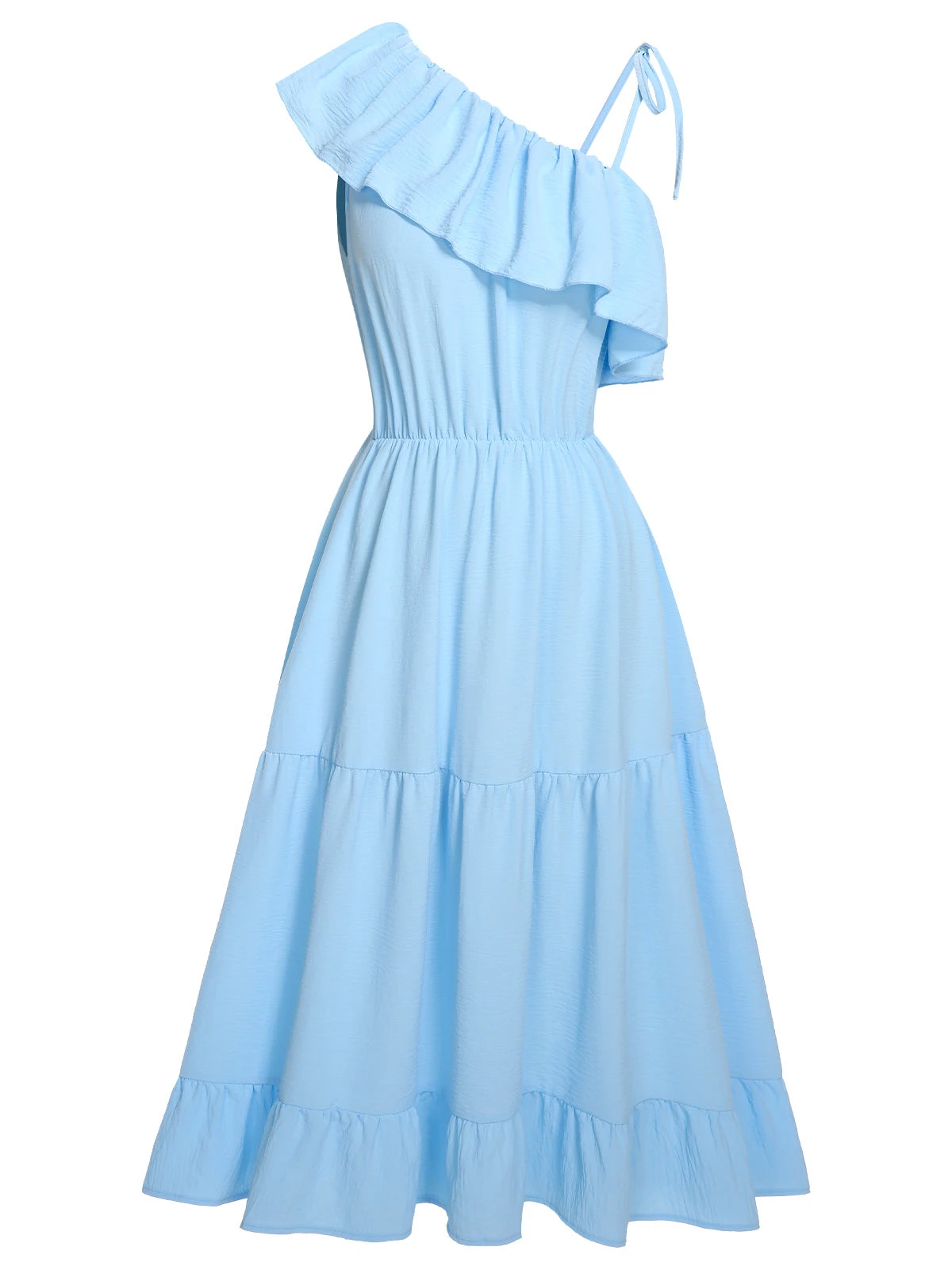 Blue 1940s One-Shoulder Sleeveless Ruffles Dress 3 Blue 1940s One-Shoulder Sleeveless Ruffles Dress