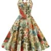 1950s Retro Pictorial Halter Swing Dress -Retro Pulse Shop SCHL003906 MDY 1
