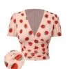 Pink 1950s Strawberry Mesh V-Neck Top