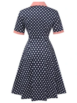 Dark Blue 1950s Polka Dot Lapel Dress -Retro Pulse Shop SCHL003915 DBL 1 3