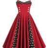 1950s Polka Dot Contrast Spaghetti Strap Dress 2 1950s Polka Dot Contrast Spaghetti Strap Dress -Retro Pulse Shop SCHL003916 R 1 5