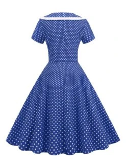 1950s V-Neck Polka Dots Swing Dress -Retro Pulse Shop SCHL003921 BL 2 compressed
