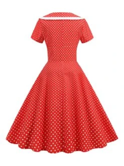 1950s V-Neck Polka Dots Swing Dress -Retro Pulse Shop SCHL003921 R 3 compressed