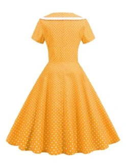 1950s V-Neck Polka Dots Swing Dress -Retro Pulse Shop SCHL003921 Y 3 compressed