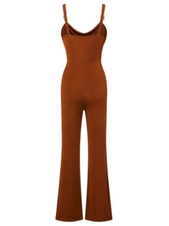 Caramel Colour 1930s Solid Cowl Neck Strap Jumpsuit -Retro Pulse Shop SCHL003925 3