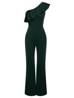 1950s Solid One Shoulder Ruffled Jumpsuit -Retro Pulse Shop SCHL003931 13