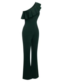 1950s Solid One Shoulder Ruffled Jumpsuit -Retro Pulse Shop SCHL003931 15