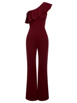 1950s Solid One Shoulder Ruffled Jumpsuit -Retro Pulse Shop SCHL003931 17