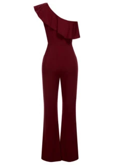 1950s Solid One Shoulder Ruffled Jumpsuit -Retro Pulse Shop SCHL003931 19