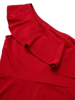 1950s Solid One Shoulder Ruffled Jumpsuit -Retro Pulse Shop SCHL003931 4