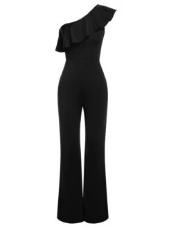 1950s Solid One Shoulder Ruffled Jumpsuit -Retro Pulse Shop SCHL003931 5