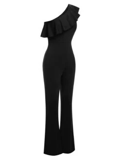 1950s Solid One Shoulder Ruffled Jumpsuit -Retro Pulse Shop SCHL003931 6