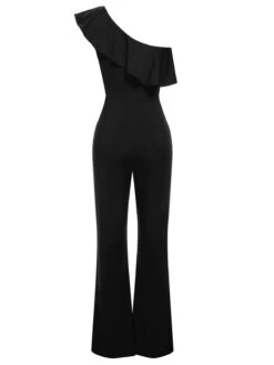 1950s Solid One Shoulder Ruffled Jumpsuit -Retro Pulse Shop SCHL003931 7