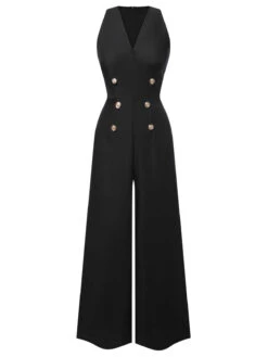 [Pre-Sale] Pink 1950s Sleeveless Buttoned Solid Jumpsuit -Retro Pulse Shop SCHL003934 1 compressed 1