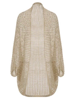 Beige 1930s Solid Crochet Hollow Knitted Cardigan