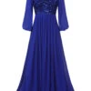 Royal Blue 1920s Sequined Sweetheart Neck Maxi Dress